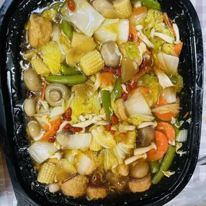 Braised Egg Beancurd and Vegetables in Silky Egg Gravy