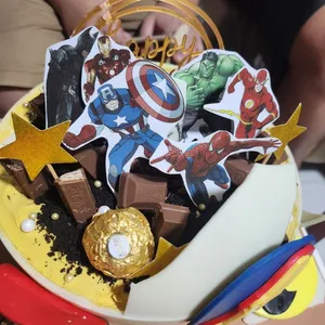 TPN14 Avengers Surprise (Size: 8 inch) (Flavours: Chocolate) (Big candles: 1) (Small candles: None) (Message on Complimentary Gift Card: Yes (do write the message in the ordering form, under comments box)) (Message On Cake: (Short & Sweet): Yes (do write the message in the ordering form, under comments box))