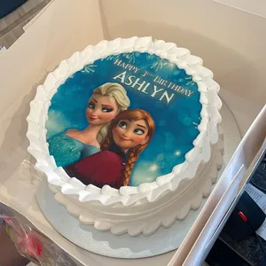 Frozen Princess (Size: 7 inch) (Flavours: Chocolate) (Big candles: None) (Small candles: 3) (Message on Complimentary Gift Card: Yes (do write the message in the ordering form, under comments box)) (Message on Cake (Short & Sweet): Yes (do write the message in the ordering form, under comments box))