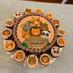 TCB04 Chibi Safari Bundle (Size: Deluce (9" Cake + 14 Cupcakes)) (Eggless: No) (Flavour: Chocolate) (Big candles: 2) (Small candles: 2) (Message on Complimentary Gift Card: No) (Message On Cake: (Short & Sweet): Yes (do write the message in the ordering form, under comments box))