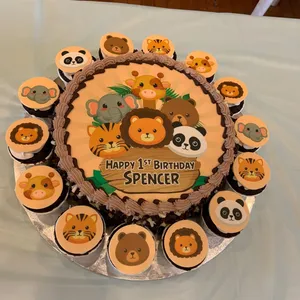 TCB04 Chibi Safari Bundle (Size: Deluce (9" Cake + 14 Cupcakes)) (Eggless: No) (Flavour: Chocolate) (Big candles: 2) (Small candles: 2) (Message on Complimentary Gift Card: No) (Message On Cake: (Short & Sweet): Yes (do write the message in the ordering form, under comments box))