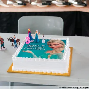 Princess Elsa (Size: 11 inch) (Flavours: Blackforest) (Big candles: 5) (Small candles: None) (Message on Complimentary Gift Card: No) (Message on Cake (Short & Sweet): Yes (do write the message in the ordering form, under comments box))