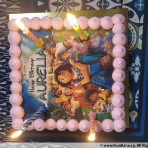 TPC22 Encanto Birthday (Size: 7 Inch) (Eggless: No) (Base Color: Pink) (Flavour: Chocolate) (Big candles: 4) (Small candles: None) (Message on Complimentary Gift Card: No) (Message On Cake: (Short & Sweet): Yes (do write the message in the ordering form, under comments box))