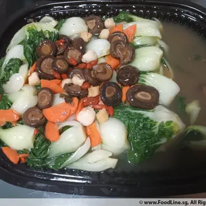 舞菌脆贝鲍鱼汁奶白Sautéed Nai Bai w Dried Shiitake Mushroom, Baby Scallop in Abalone Sauce