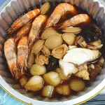 Premium Treasure Pot (Braised Abalone, Sea Cucumber, Red Grouper Fillet, Prawn,   Scallop & Mushroom) 拼盘（鲍鱼，海参，红斑鱼片，虾，带子，香菇）