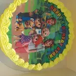 Cocomelon cake (Size: 7 inch) (Flavours: Strawberry) (Big candles: 2) (Small candles: 2) (Message on Complimentary Gift Card: No) (Message on Cake (Short & Sweet): Yes (do write the message in the ordering form, under comments box))