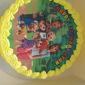 Cocomelon cake (Size: 7 inch) (Flavours: Strawberry) (Big candles: 2) (Small candles: 2) (Message on Complimentary Gift Card: No) (Message on Cake (Short & Sweet): Yes (do write the message in the ordering form, under comments box))