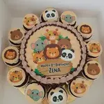 TCB04 Chibi Safari Bundle (Size: Classic (7" Cake + 12 Cupcakes)) (Eggless: No) (Flavour: Chocolate) (Big candles: 8) (Small candles: 8) (Message on Complimentary Gift Card: No) (Message On Cake: (Short & Sweet): Yes (do write the message in the ordering form, under comments box))