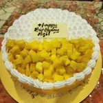 Mighty Mango (Size: 9 Inch) (Big Candles: 2) (Small Candles: 5) (Message on Cake (Short & Sweet): Yes (do write the message in the ordering form, under comments box)) (Message on Complimentary Gift Card: Yes (do write the message in the ordering form, under comments box))