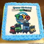 Little Bus Birthday (Size: 7 inch) (Flavours: Strawberry) (Big candles: 6) (Small candles: None) (Message on Complimentary Gift Card: No) (Message on Cake (Short & Sweet): Yes (do write the message in the ordering form, under comments box))