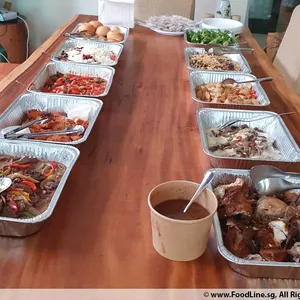 Western Family Set (6 Pax) 
- Pasta - Cream Sauce
- Pilaf Rice
- Baked Chicken (6 halves)
- Breaded Fish with Tartare Sauce
- Sauteed Baby Potatoes
- Apple Crumble