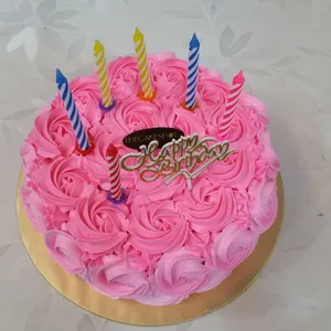 1x Rosette Pink @$38.9 (Size : 7 Inch) (Big Candles : 7) (Small Candles : 5)