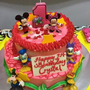 1x Mickey & Family Tier @$162 (Top Layer : Blackforest) (Bottom Layer : Chocolate) (Big Candles : 1) (Small Candles : 1)