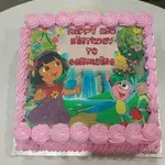 1x DORA AND FRIENDS SQUARE @$58.9 (Size : 9 Inch (12-18 pax)) (Flavours : Vanilla) (Eggless : No) (Big Candles : 2) (Small Candles : 2)