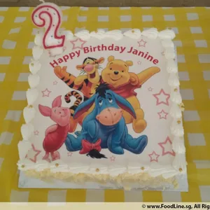 1x POOH & FRIENDS @$58.9 (Size : 9 Inch (12-18 pax)) (Flavours : Strawberry) (Eggless : No) (Big Candles : 3) (Small Candles : 1)