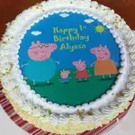 1x PEPPA CELEBRATES @$58.9 (Size : 10.5 Inch (20-28 pax) +$19.00) (Flavours : Strawberry) (Eggless : No) (Big Candles : 2) (Small Candles : 2)