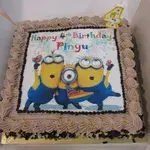 1x MINIONS BIRTHDAY @$58.9 (Size : 10.5 Inch (20-28 pax) +$19.00) (Flavours : Chocolate) (Eggless : No) (Big Candles : 4) (Small Candles : 1)