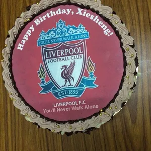 1x LIVERPOOL (*Price from $58.90 onward) @$58.9 (Size : 9 Inch (12-18 pax)) (Flavours : Chocolate) (Eggless : No) (Big Candles : 3) (Small Candles : 4)