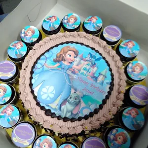 1x Sophia Birthday @$78.9 (Size : Premium (10.5 Inch Cake + 18 Cupcakes) +$56.00) (Eggless?: No) (Big Candles : 4) (Small Candles : 4)