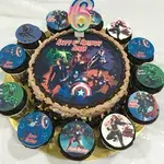1x Avengers Birthday @$78.9 (Size : Classic (7 Inch Cake + 12 Cupcakes)) (Big Candles : 1) (Small Candles : 7)
