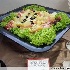 Basil Pesto Potato Salad with Turkey Bacon Bites