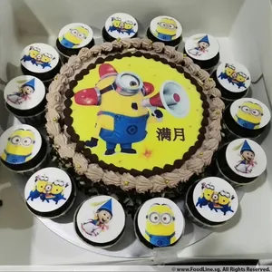 1x Minion Assemble @$78.9 (Size : Deluxe (9 Inch Cake + 14 Cupcakes) +$27.00) (Eggless? : No) (Big Candles : 1) (Small Candles : 1)