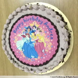 1x PRINCESS BIRTHDAY @$58.9 (Size : 10.5 Inch (20-28 pax) +$27.00) (Flavours : Chocolate) (Eggless : No) (Big Candles : 3) (Small Candles : 1)