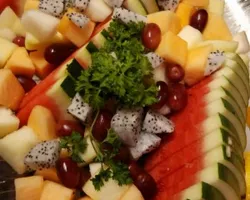 Seasonal Fresh Fruits Platter <br>mango Pudding in Punch Bowl, Blueberry Tinge (Less Sweet) | Customer Photo | Oh's Farm Catering