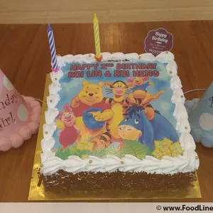 1x POOH & FRIENDS @$58.9 (Size : 9 Inch (12-18 pax)) (Flavours : Blackforest) (Eggless : No) (Big Candles : 2) (Small Candles : 2)