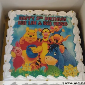1x POOH & FRIENDS @$58.9 (Size : 9 Inch (12-18 pax)) (Flavours : Blackforest) (Eggless : No) (Big Candles : 2) (Small Candles : 2)