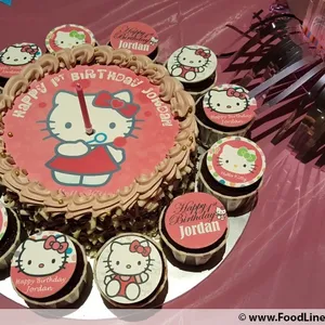 1x Kitty Birthday Bundle @$78.9 (Size : Classic (7 Inch Cake + 12 Cupcakes)) (Eggless?: No) (Big Candles : 1) (Small Candles : 1)