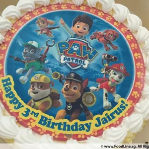1x PAW TEAM BIRTHDAY @$58.9 (Size : 9 Inch (12-18 pax)) (Flavours : Chocolate) (Eggless : No) (Big Candles : 3) (Small Candles : 3)