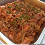 German Chicken or Pork Bratwurst Sausages with Caramelised Onions