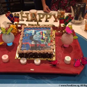 1x Thomas Party @$58.9 (Size : 9 Inch (12-18 pax)) (Flavours : Chocolate) (Eggless : No) (Big Candles : 3) (Small Candles : 3)