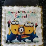 1x MINIONS BIRTHDAY @$58.9 (Size : 9 Inch (12-18 pax)) (Flavours : Strawberry) (Eggless : No) (Big Candles : 4) (Small Candles : 4)