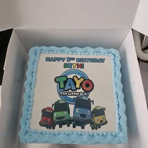 Little Bus Birthday (Size: 9 inch) (Flavours: Chocolate) (Big candles: None) (Small candles: 3) (Message on Complimentary Gift Card: Yes (do write the message in the ordering form, under comments box)) (Message on Cake (Short & Sweet): Yes (do write the message in the ordering form, under comments box))