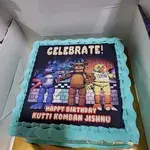 TNP01 Customise Print (Size: 7 Inch) (Flavour: Strawberry) (Big candles: None) (Small candles: None) (Message on Complimentary Gift Card: No) (Message On Cake: (Short & Sweet): Yes (do write the message in the ordering form, under comments box)) (Eggless: Yes) (Base Color: Blue) (Shape: Square)