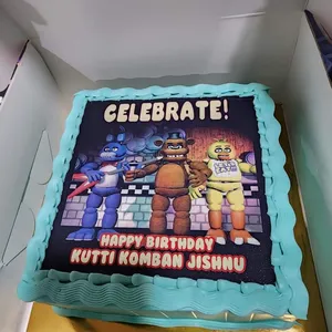 TNP01 Customise Print (Size: 7 Inch) (Flavour: Strawberry) (Big candles: None) (Small candles: None) (Message on Complimentary Gift Card: No) (Message On Cake: (Short & Sweet): Yes (do write the message in the ordering form, under comments box)) (Eggless: Yes) (Base Color: Blue) (Shape: Square)