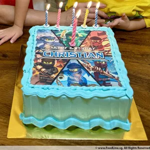 TNP24 Ninja Party (Size: 7 Inch) (Eggless: No) (Base Color: Blue) (Flavour: Mix Fruits) (Big candles: 6) (Small candles: 8) (Message on Complimentary Gift Card: No) (Message On Cake: (Short & Sweet): Yes (do write the message in the ordering form, under comments box))