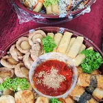 Prosperity Fortune Platter (Scallop Yam Basket, Seaweed Corn Rolls, Spring Rolls, Seasoned Baby Octopus, Golden Money Bag)