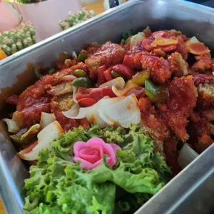 Sweet and Sour Sauce With Fried Breaded Fish Fillet