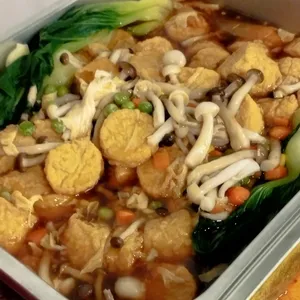 Egg Beancurd with Shimeiji Mushroom and Seow Bai Chye