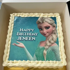 Princess Elsa (Size: 9 inch) (Flavours: Strawberry) (Big candles: None) (Small candles: 4) (Message on Complimentary Gift Card: No) (Message on Cake (Short & Sweet): Yes (do write the message in the ordering form, under comments box))