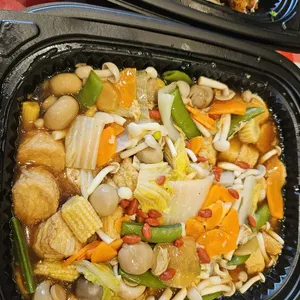 Braised Egg Beancurd and Vegetables in Silky Egg Gravy