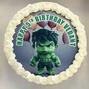 Hulkster (Size: 9 Inch) (Flavour: Chocolate) (Big Candles: 1) (Small Candles: 5) (Message on Cake (Short & Sweet): Yes (do write the message in the ordering form, under comments box)) (Message on Complimentary Gift Card: Yes (do write the message in the ordering form, under comments box))