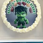 Hulkster (Size: 9 Inch) (Flavour: Chocolate) (Big Candles: 1) (Small Candles: 5) (Message on Cake (Short & Sweet): Yes (do write the message in the ordering form, under comments box)) (Message on Complimentary Gift Card: Yes (do write the message in the ordering form, under comments box))