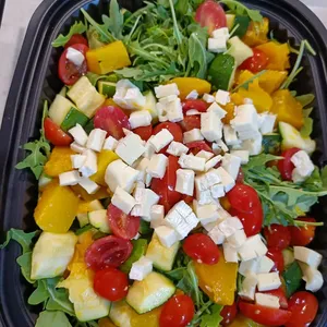 Duo Squash Brie Salad<br>mint shiso soy dressing, arugula, dry baked zucchini, pumpkin, cherry tomatoes
