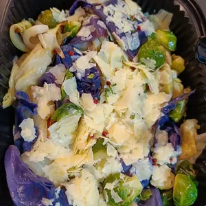 Roasted Brussels Sprouts and Buttered Cabbage<br>roasted Brussels sprouts, duo colour cabbage, olive oil, garlic herb butter