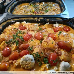Roasted Chicken Meatball in Pink Sauce<br>tomato cream sauce, blistered cherry tomatoes, cauliflower florets