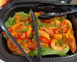 Vanamei Prawn with Sjora Mango Peach Sauce 花果蜜桃明虾 | Customer Photo | Rico Catering Pte Ltd